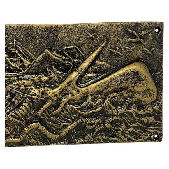 Brass-Finish Moby Dick Whale Hunt Wall Plaque Nautical Embossed MN105 - Picture 4 of 8